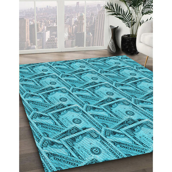 Patterned Dark Cyan Green Rug in Family Room, pat3732lblu