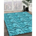 Patterned Dark Cyan Green Rug in Family Room, pat3732lblu