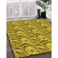 Patterned Dark Yellow Green Rug, pat3732yw