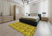 Patterned Dark Yellow Green Rug in a Bedroom, pat3732yw