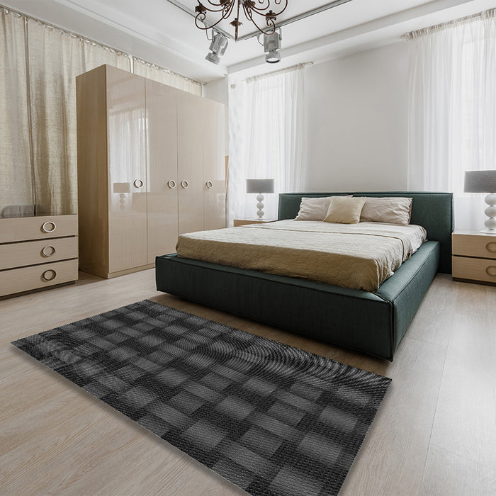 Round Machine Washable Transitional Midnight Gray Rug in a Office, wshpat3734gry