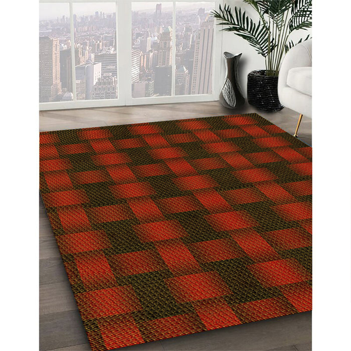 Patterned Saffron Red Rug in Family Room, pat3734yw