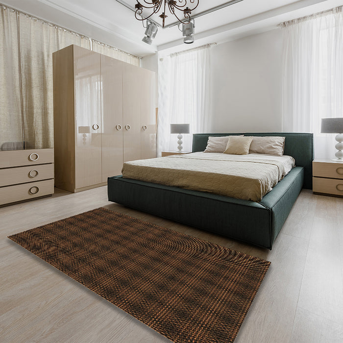Patterned Saddle Brown Rug in a Bedroom, pat3736brn