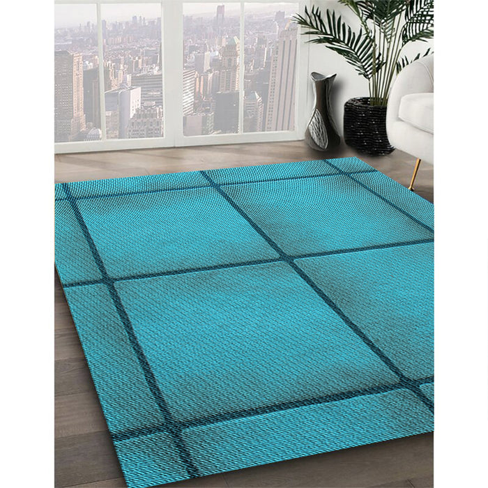 Machine Washable Transitional Dark Cyan Green Rug in a Family Room, wshpat3737lblu