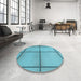 Round Patterned Bright Turquoise Blue Rug in a Office, pat3738lblu