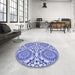 Round Patterned Ocean Blue Rug in a Office, pat3739blu