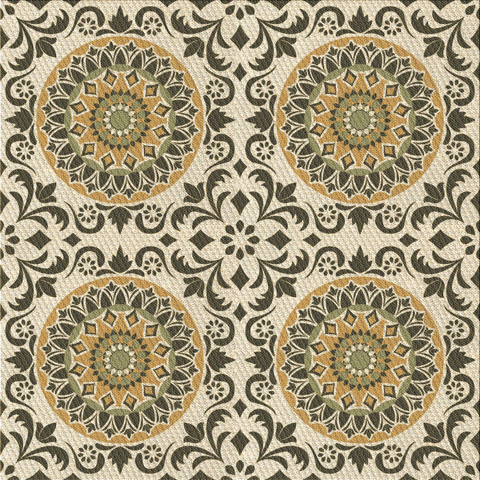 Round Patterned Khaki Gold Rug, pat3739brn