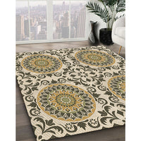 Patterned Khaki Gold Rug, pat3739brn