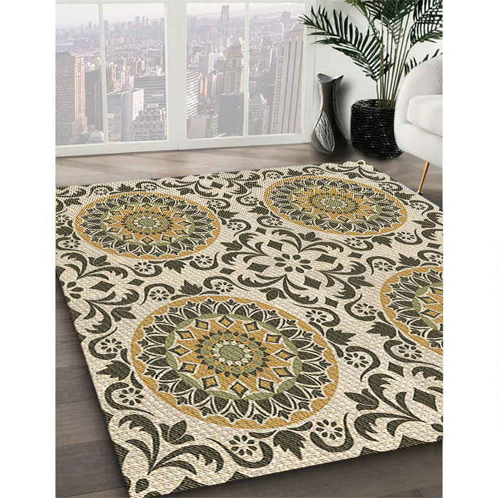 Machine Washable Transitional Khaki Gold Rug in a Family Room, wshpat3739brn