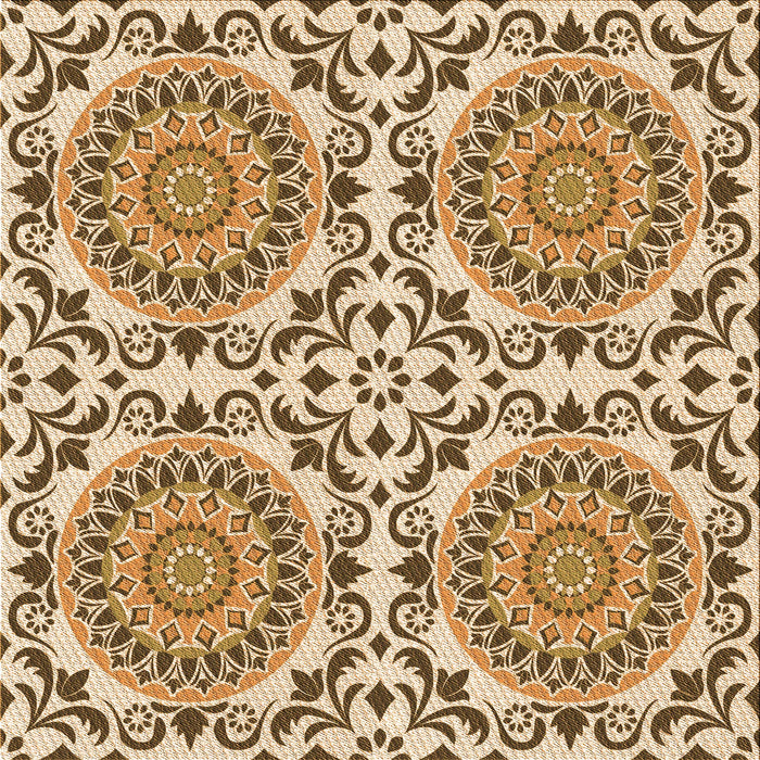 Round Patterned Saddle Brown Rug, pat3739org