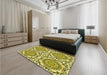 Patterned Olive Green Rug in a Bedroom, pat3739yw