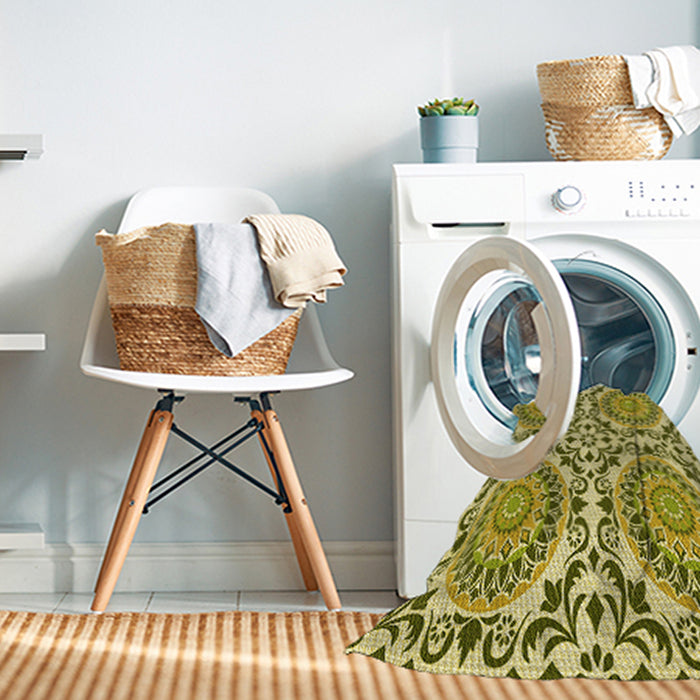 Machine Washable Transitional Olive Green Rug in a Washing Machine, wshpat3739yw