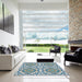 Square Patterned Blue Novelty Rug in a Living Room, pat3739