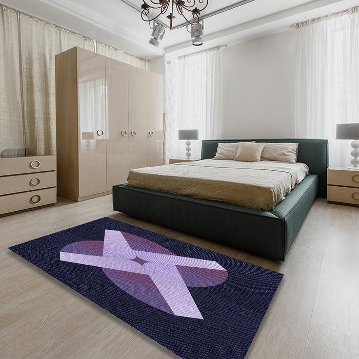 Patterned Night Blue Rug in a Bedroom, pat374blu