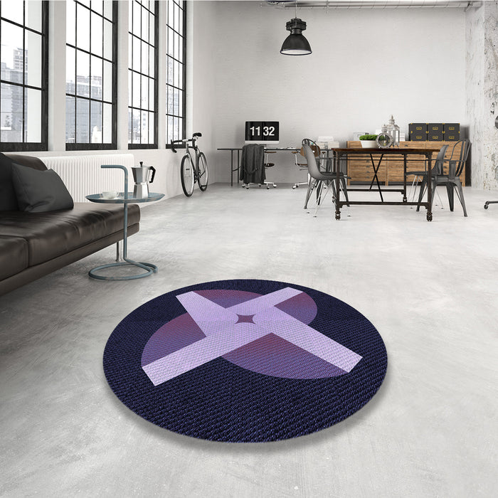 Round Patterned Night Blue Rug in a Office, pat374blu