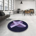 Round Patterned Night Blue Rug in a Office, pat374blu