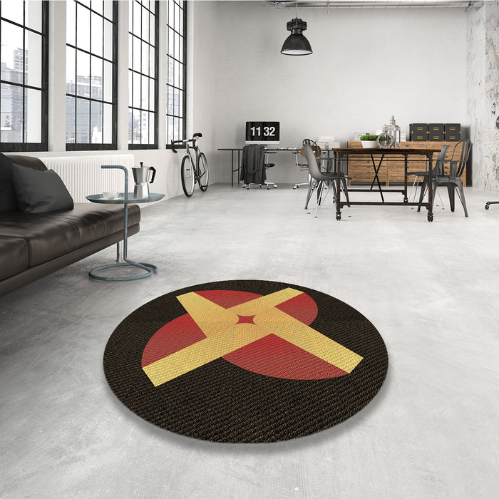 Round Patterned Light Brown Rug in a Office, pat374brn