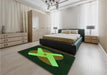 Patterned Dark Lime Green Rug in a Bedroom, pat374grn