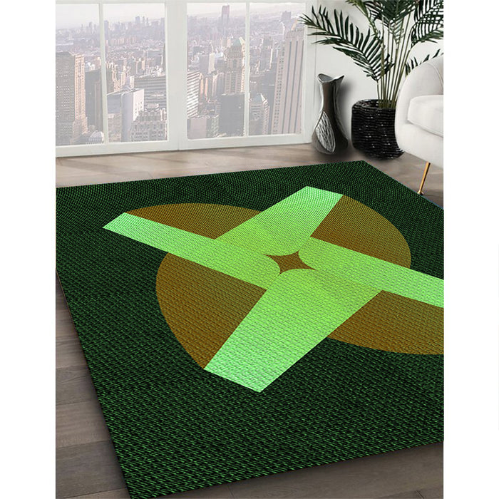 Patterned Dark Lime Green Rug in Family Room, pat374grn