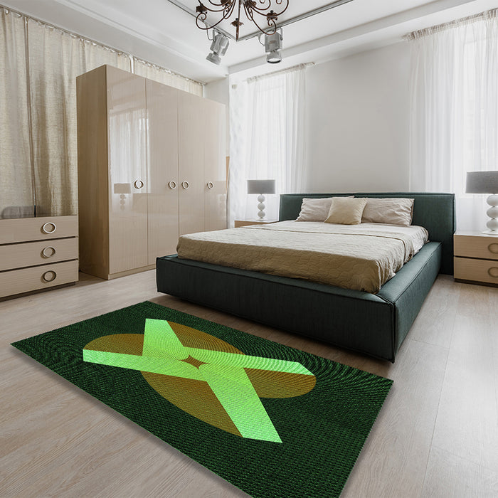 Round Machine Washable Transitional Dark Lime Green Rug in a Office, wshpat374grn