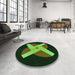 Round Patterned Dark Lime Green Rug in a Office, pat374grn
