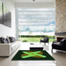Square Patterned Dark Lime Green Rug in a Living Room, pat374grn