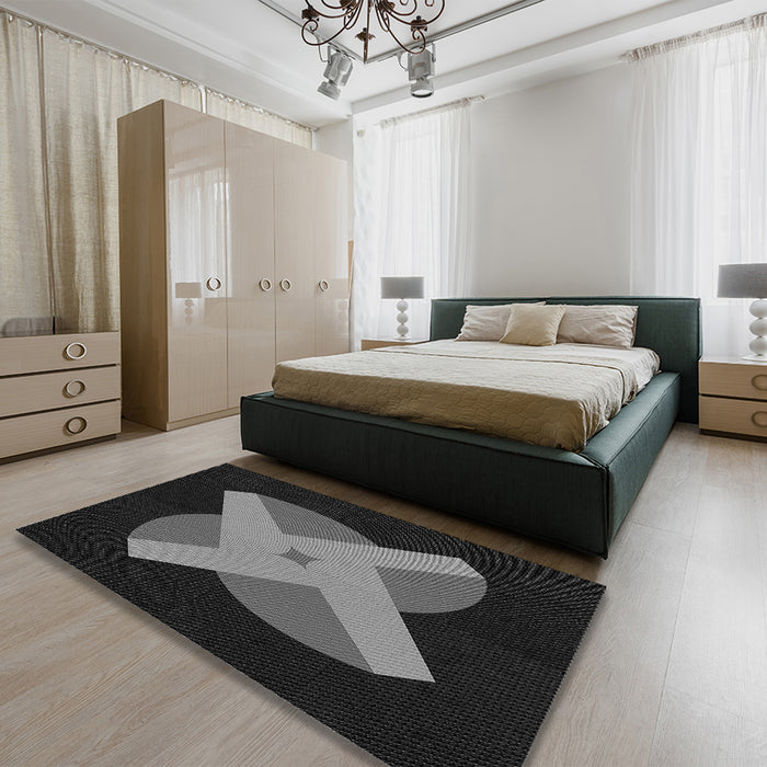 Patterned Midnight Gray Rug in a Bedroom, pat374gry