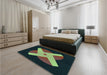 Patterned Forest Green Rug in a Bedroom, pat374lblu