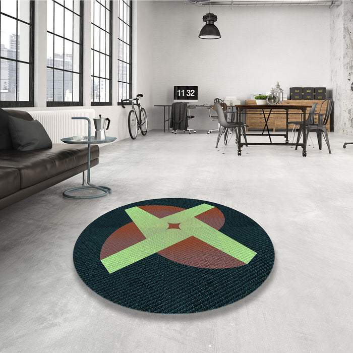 Round Patterned Forest Green Rug in a Office, pat374lblu