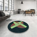Round Patterned Forest Green Rug in a Office, pat374lblu