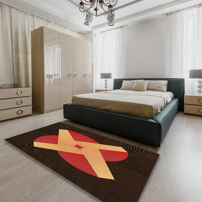 Patterned Dark Bisque Brown Rug in a Bedroom, pat374org