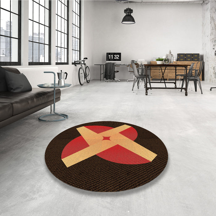 Round Patterned Dark Bisque Brown Rug in a Office, pat374org