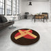 Round Patterned Dark Bisque Brown Rug in a Office, pat374org