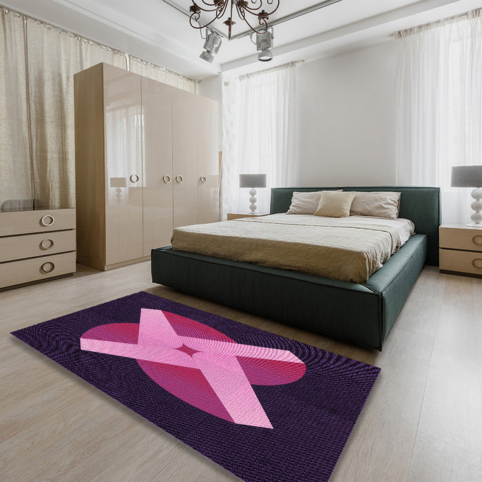 Patterned Orchid Purple Rug in a Bedroom, pat374pur