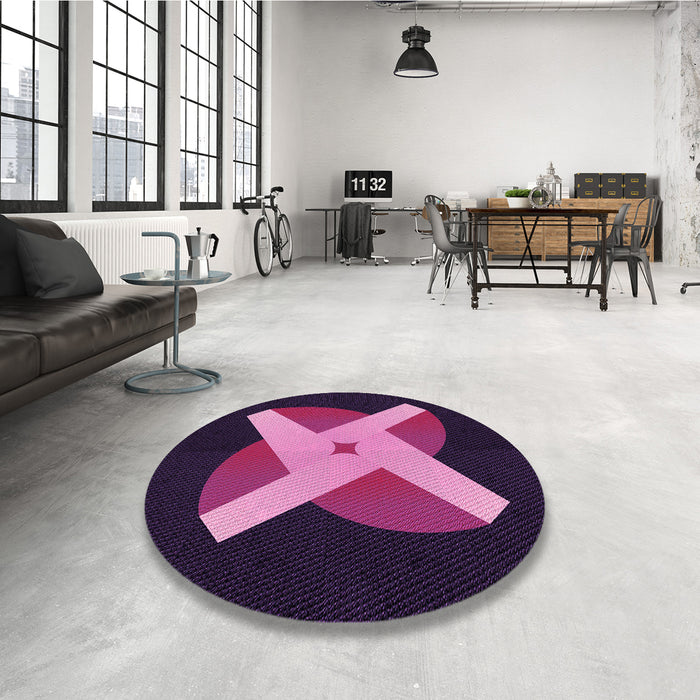 Round Patterned Orchid Purple Rug in a Office, pat374pur