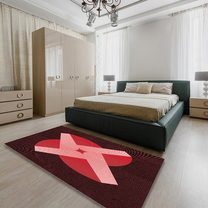 Patterned Maroon Red Rug in a Bedroom, pat374rd