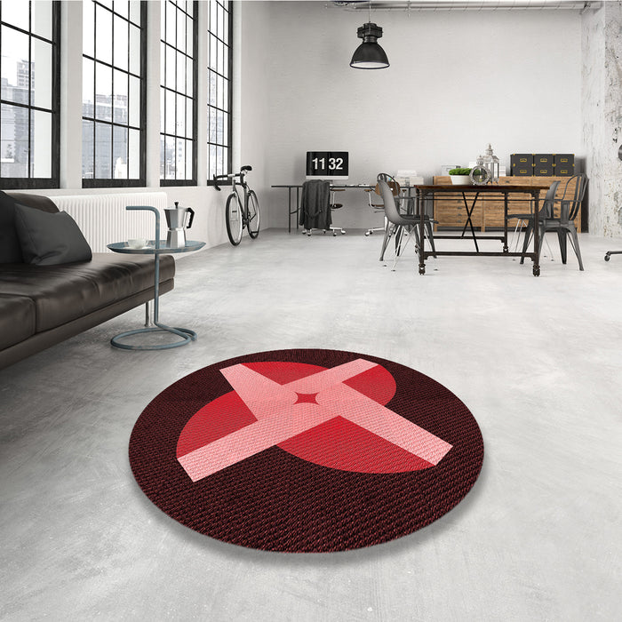 Round Patterned Maroon Red Rug in a Office, pat374rd
