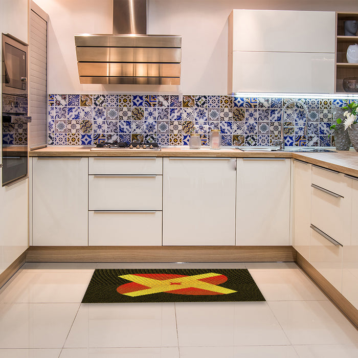 Patterned Red Rug in a Kitchen, pat374yw