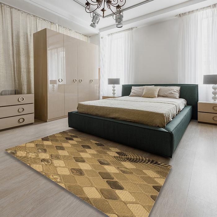 Patterned Dark Bronze Brown Rug in a Bedroom, pat3740brn