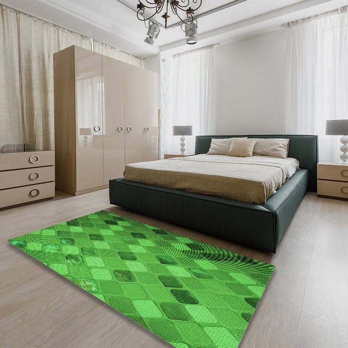 Patterned Green Rug in a Bedroom, pat3740grn