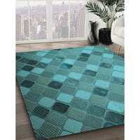Patterned Dark Turquoise Green Rug, pat3740lblu
