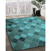 Patterned Dark Turquoise Green Rug in Family Room, pat3740lblu