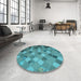 Round Patterned Dark Turquoise Green Rug in a Office, pat3740lblu