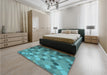 Patterned Dark Turquoise Green Rug in a Bedroom, pat3740lblu