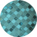 Square Patterned Dark Turquoise Green Rug, pat3740lblu