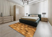Patterned Mahogany Brown Rug in a Bedroom, pat3740org