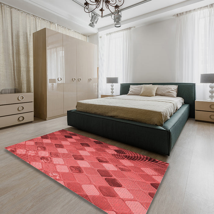 Patterned Red Rug in a Bedroom, pat3740rd