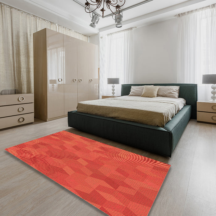 Round Machine Washable Transitional Orange Red Orange Rug in a Office, wshpat3742org