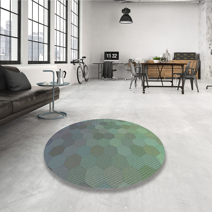 Round Patterned Carbon Gray Rug in a Office, pat3743lblu