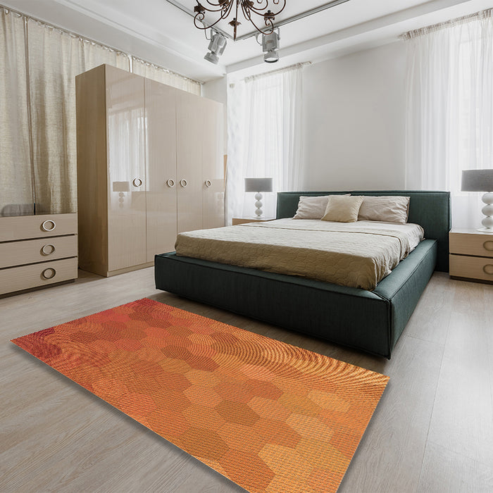 Patterned Neon Orange Rug in a Bedroom, pat3743org